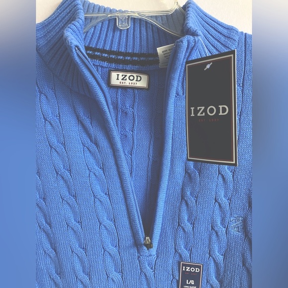 Izod Men’s Pullover Cable Cardigan Sweater, Large, Blue Revival, NWT - Picture 3 of 5